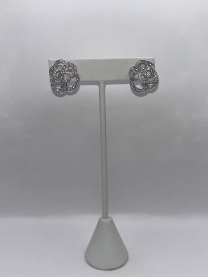 Chanel 18K White Gold & Diamond "Fil De Camelia"Earrings