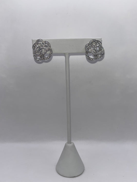 Chanel 18K White Gold & Diamond "Fil De Camelia"Earrings