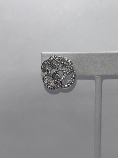 Chanel 18K White Gold & Diamond "Fil De Camelia"Earrings