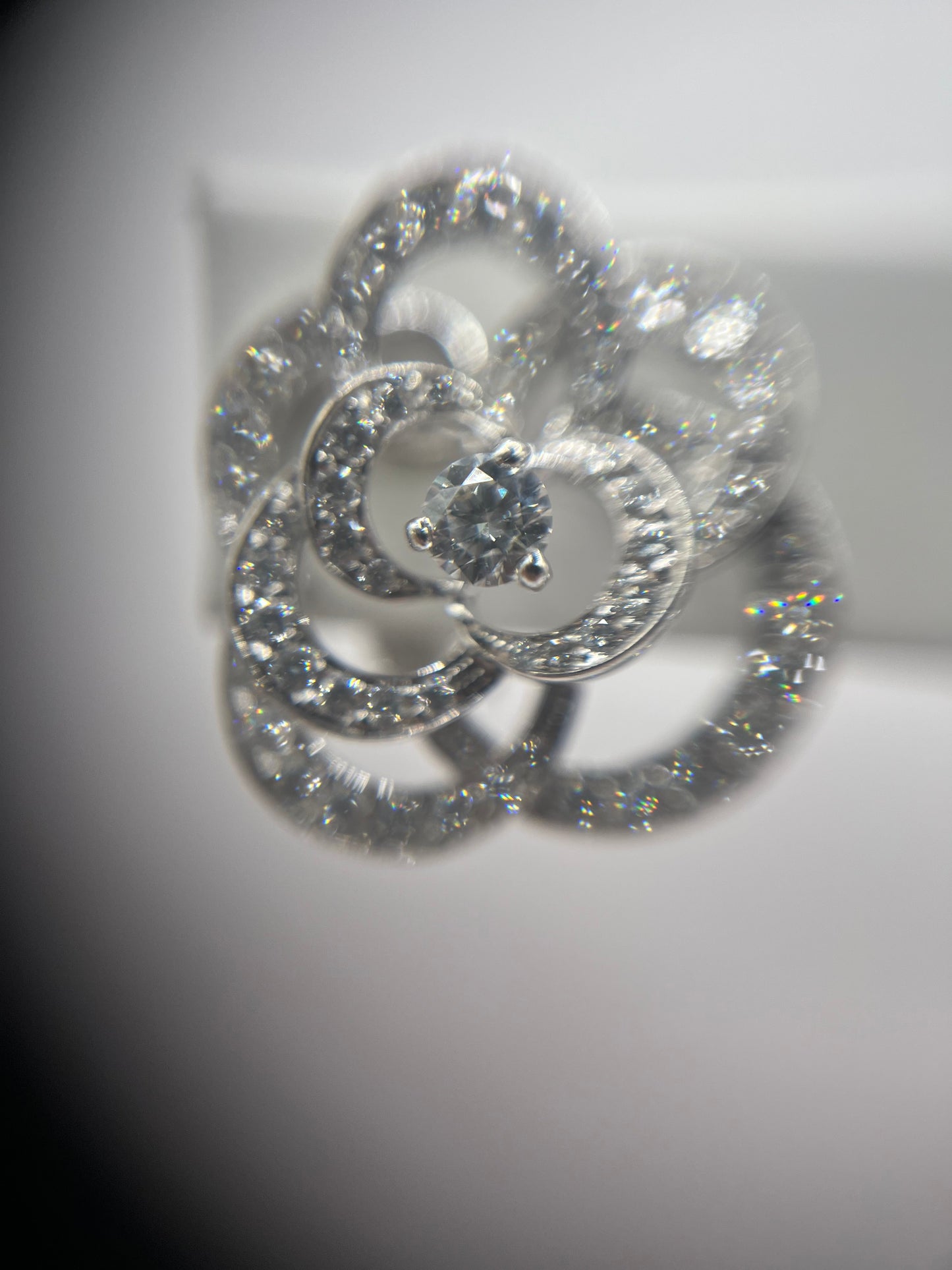 Chanel 18K White Gold & Diamond "Fil De Camelia"Earrings