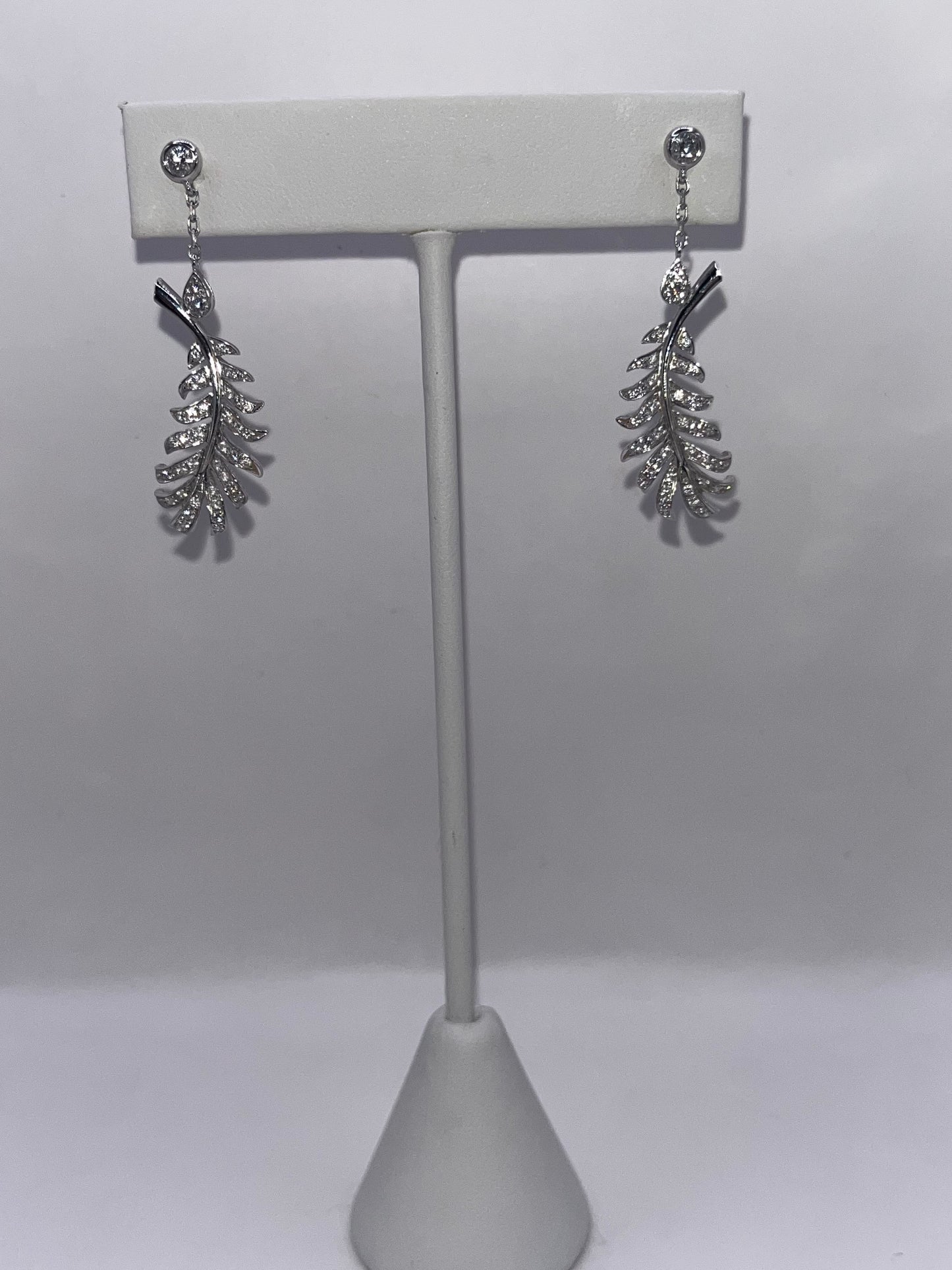 Chanel 18K White Gold & Diamond "Plume" Dangle Earrings