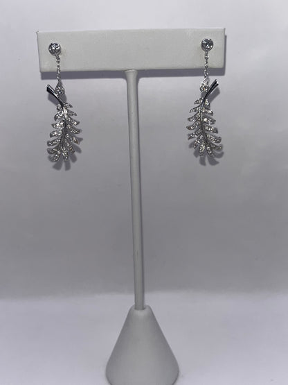 Chanel 18K White Gold & Diamond "Plume" Dangle Earrings