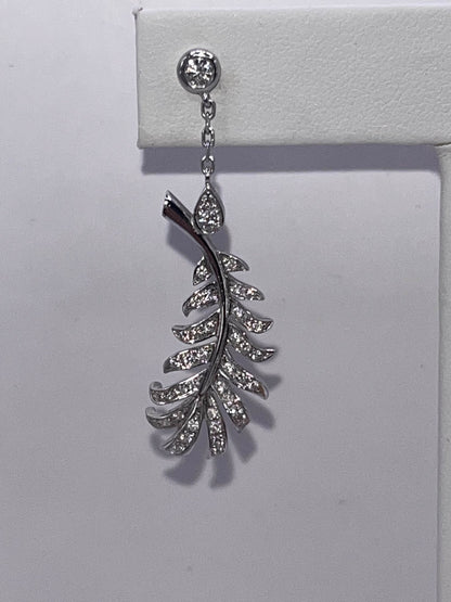 Chanel 18K White Gold & Diamond "Plume" Dangle Earrings