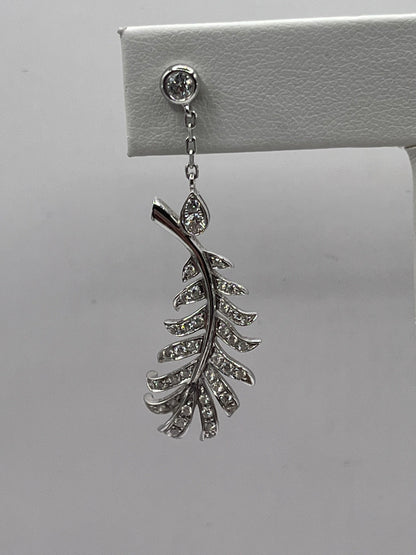 Chanel 18K White Gold & Diamond "Plume" Dangle Earrings