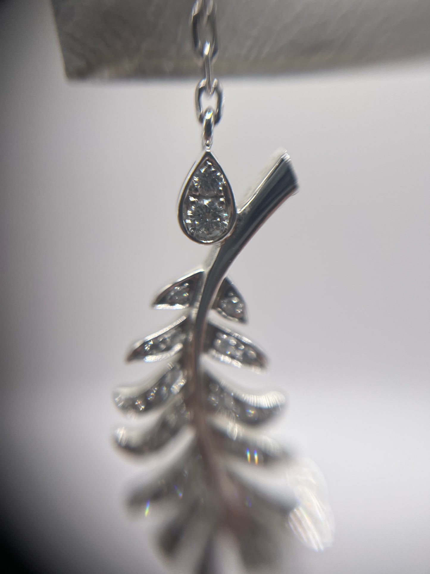 Chanel 18K White Gold & Diamond "Plume" Dangle Earrings