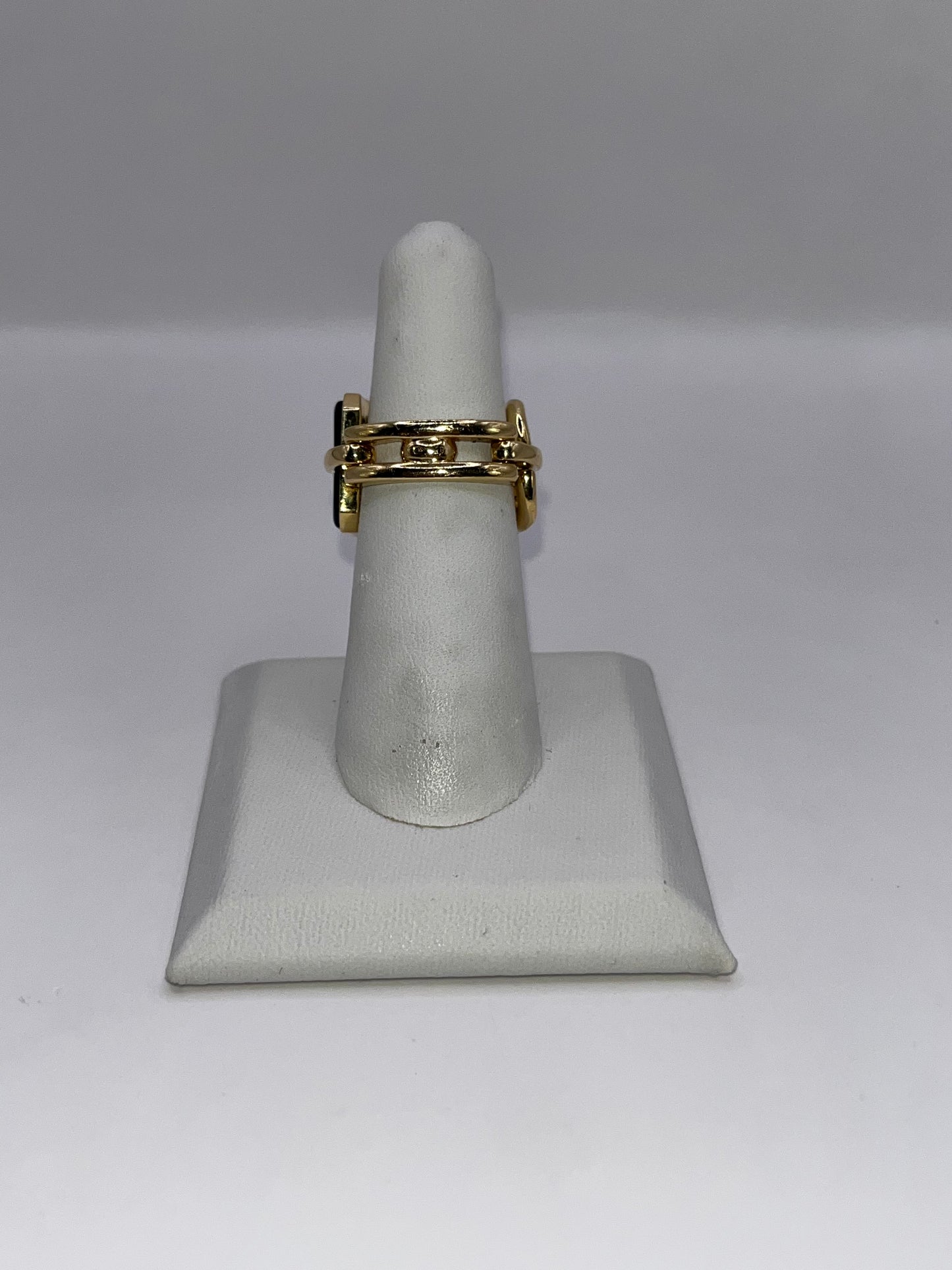 Chanel 18K Yellow Gold Diamond & Onyx Chain Link Ring