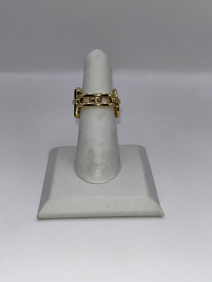 Chanel 18K Yellow Gold Diamond & Onyx Chain Link Ring