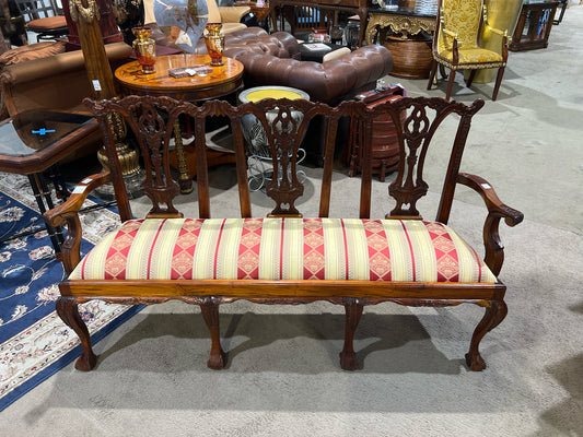 Cherry Wood Burgundy Upholstered Seating Bench