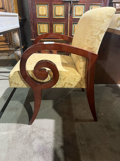 Gold Floral Fabric & Wood Frame Chair