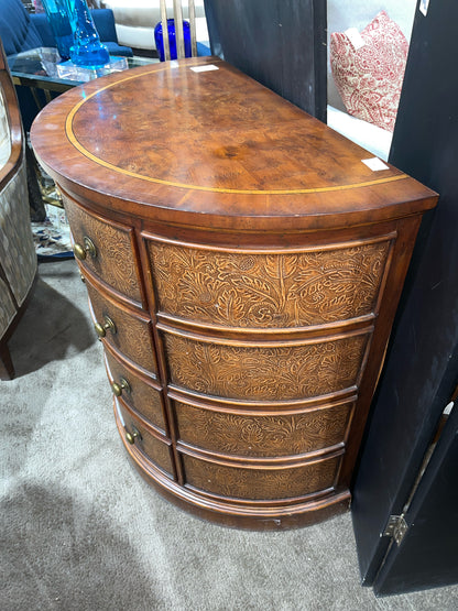 Darkwood Half Round Cabinet With Inlaid Top & Floral Accents