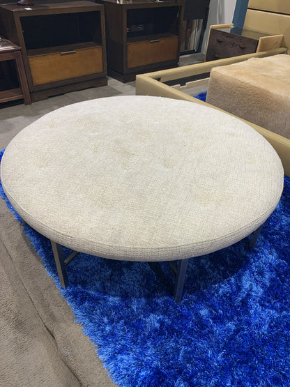 Round Tan Tweed Ottoman