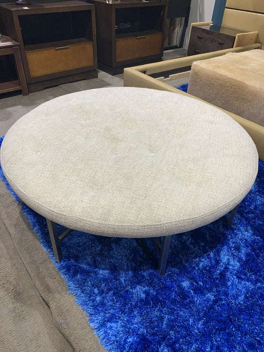 Round Tan Tweed Ottoman