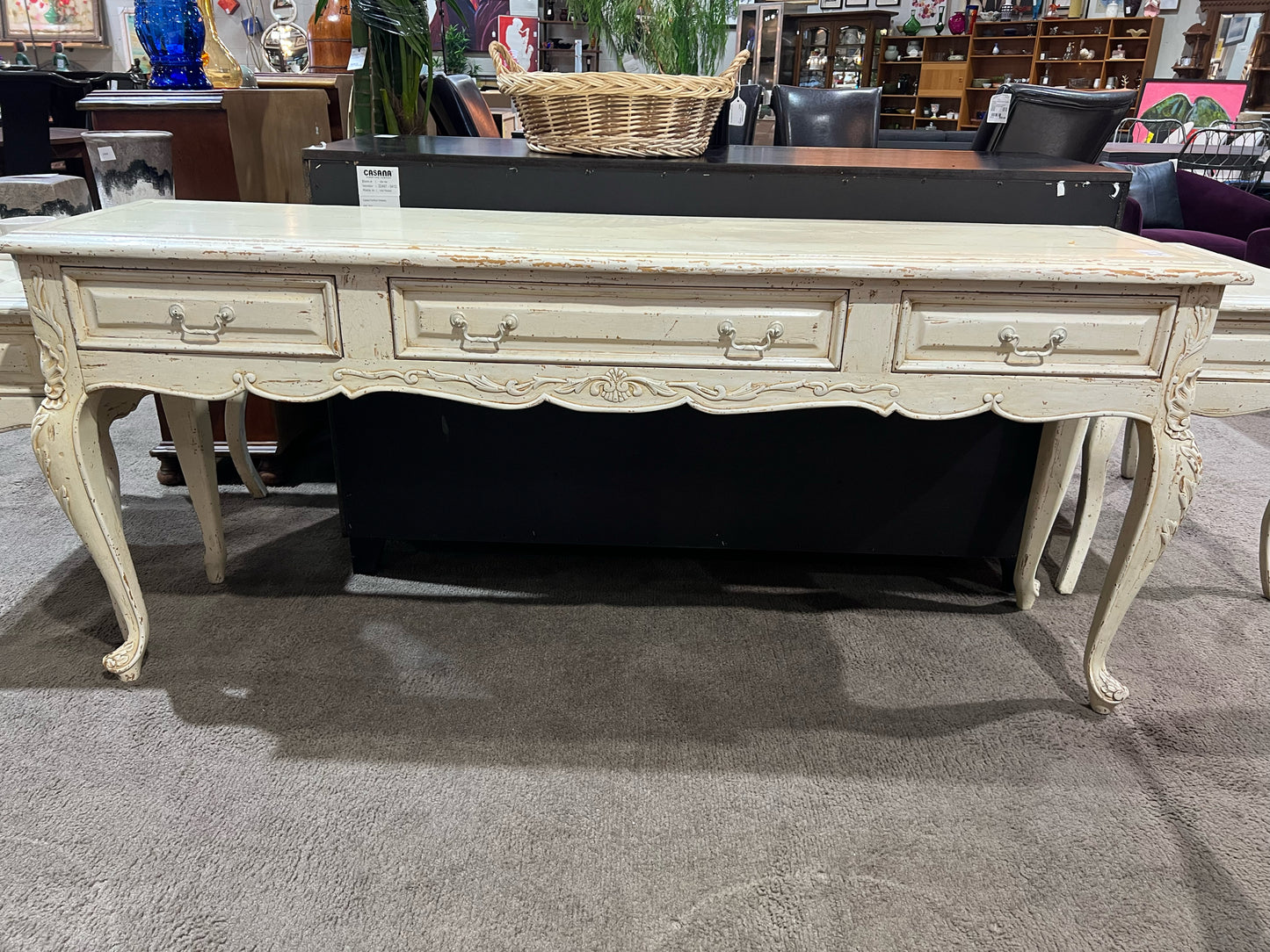 Cream Rustic 3 Drawer Wood Entry Table