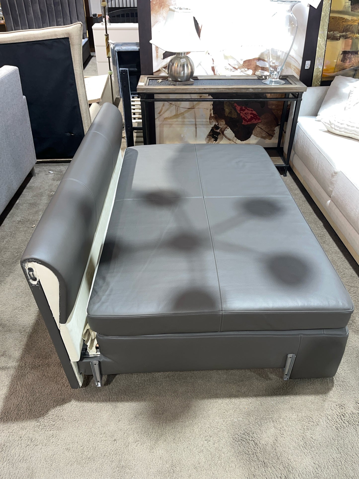 Poltrona Frau Dark Gray Leather Modern Sleeper Sofa