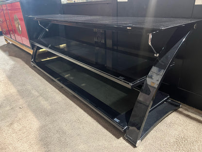 Black 3 Tier Smoke Glass & Metal Media Console
