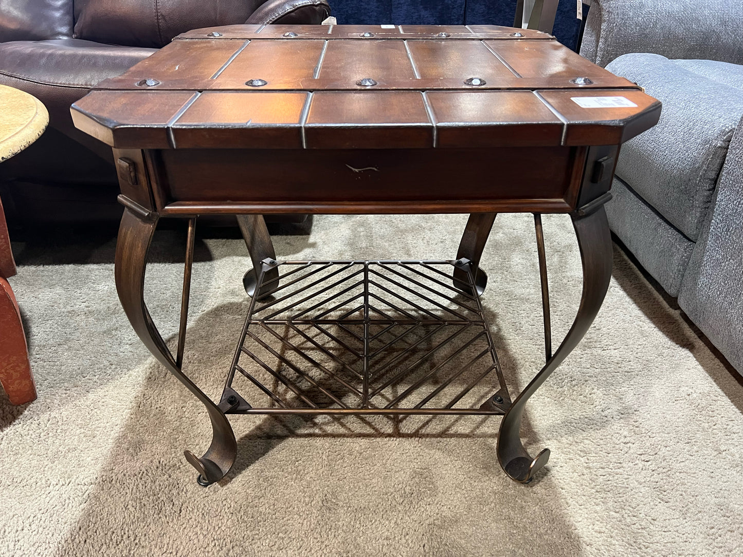 Metal Base & Wood Top End Table