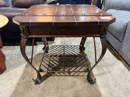 Metal Base & Wood Top End Table