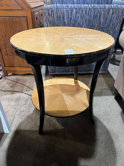 1990's 2 Teir Black Laquered Wood & Sunburst Top Side Table