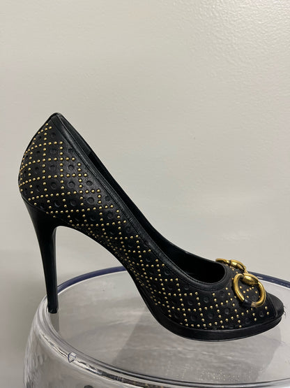 Gucci Peep "Horsebit" Studded Heels