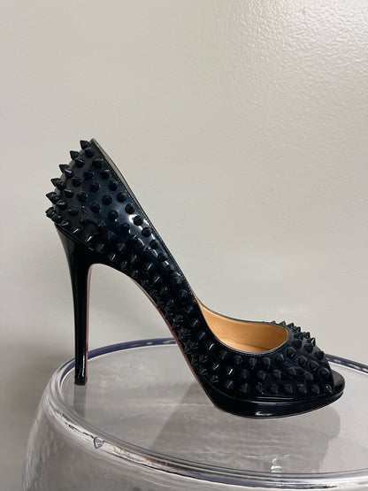 Christian Louboutin Navy Spike Peep-toe Heels