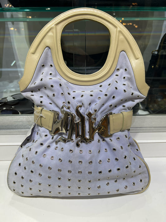 Versace Pale Blue Suede Satchel