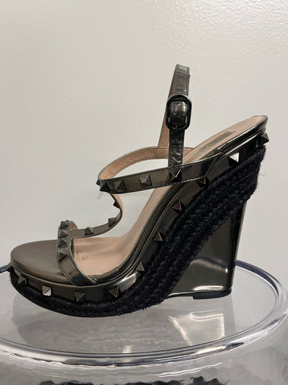 Valentino Rockstud Metallic Black Wedge Heels