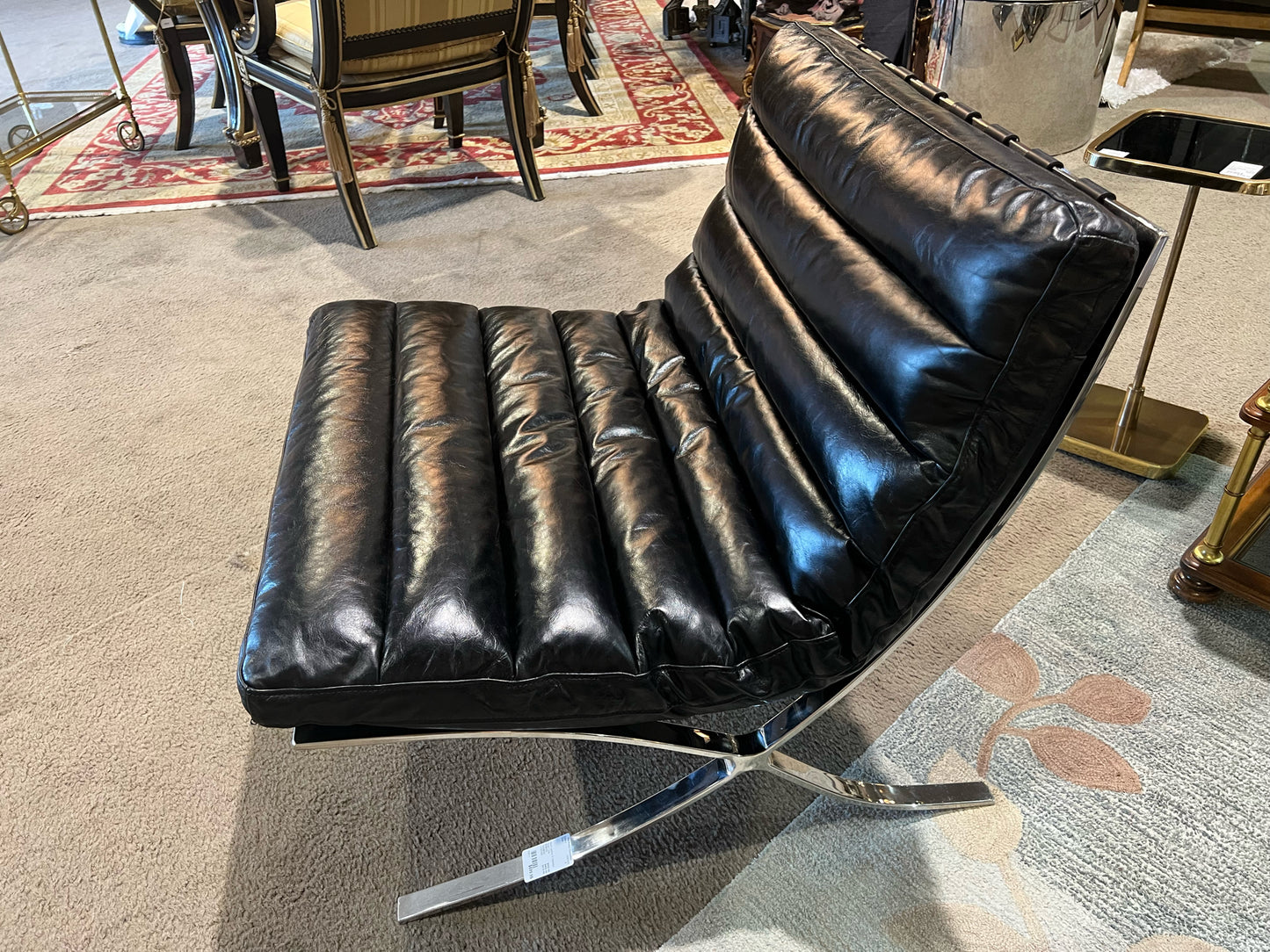 Black Leather & Stainless Steel Barcelona Style Chair