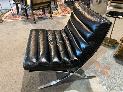 Black Leather & Stainless Steel Barcelona Style Chair