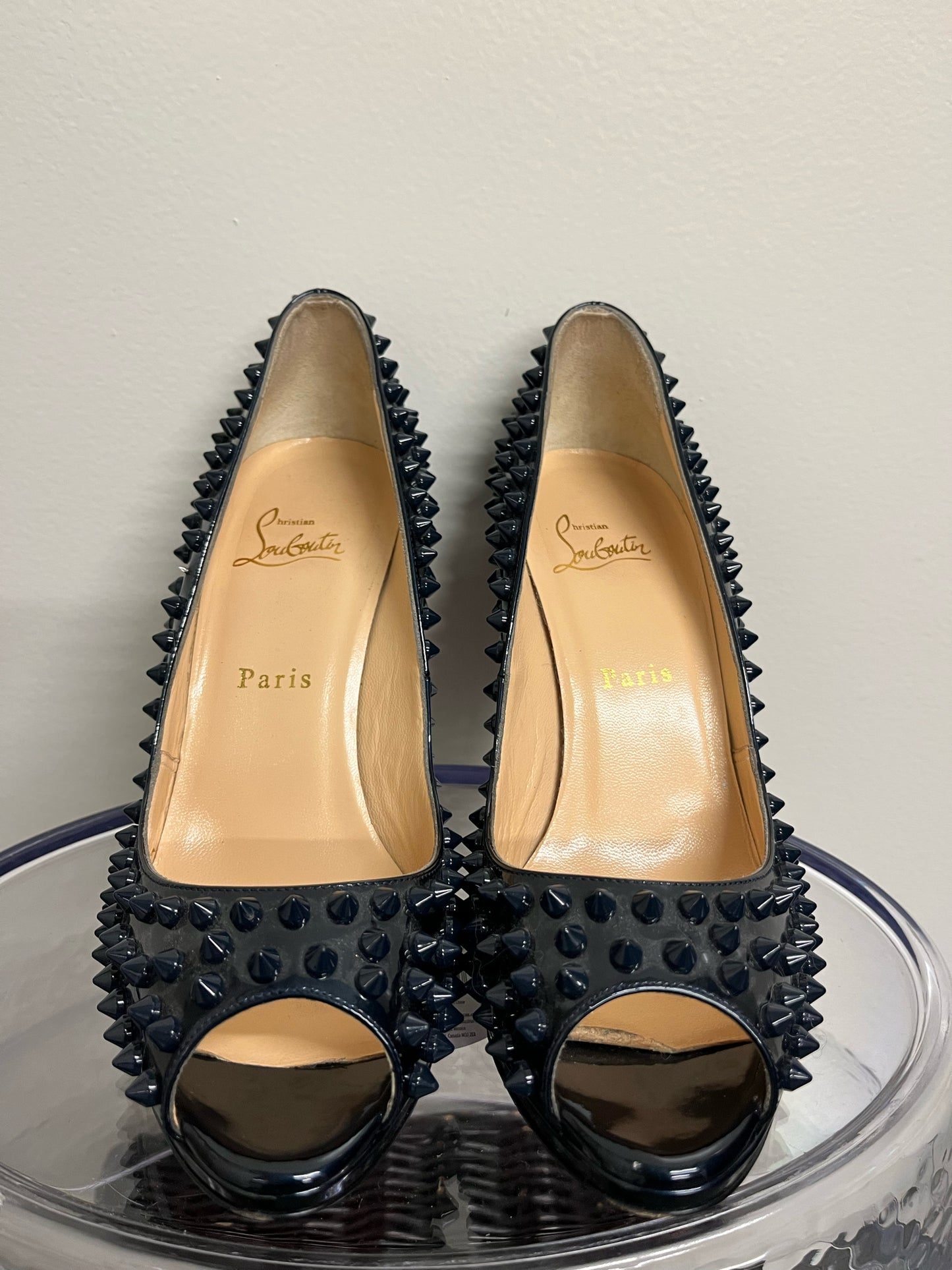 Christian Louboutin Navy Spike Peep-toe Heels