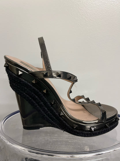 Valentino Rockstud Metallic Black Wedge Heels