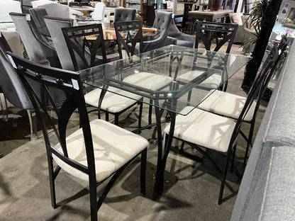 Black Metal Frame & Glass Top Hairpin Style Dining Set