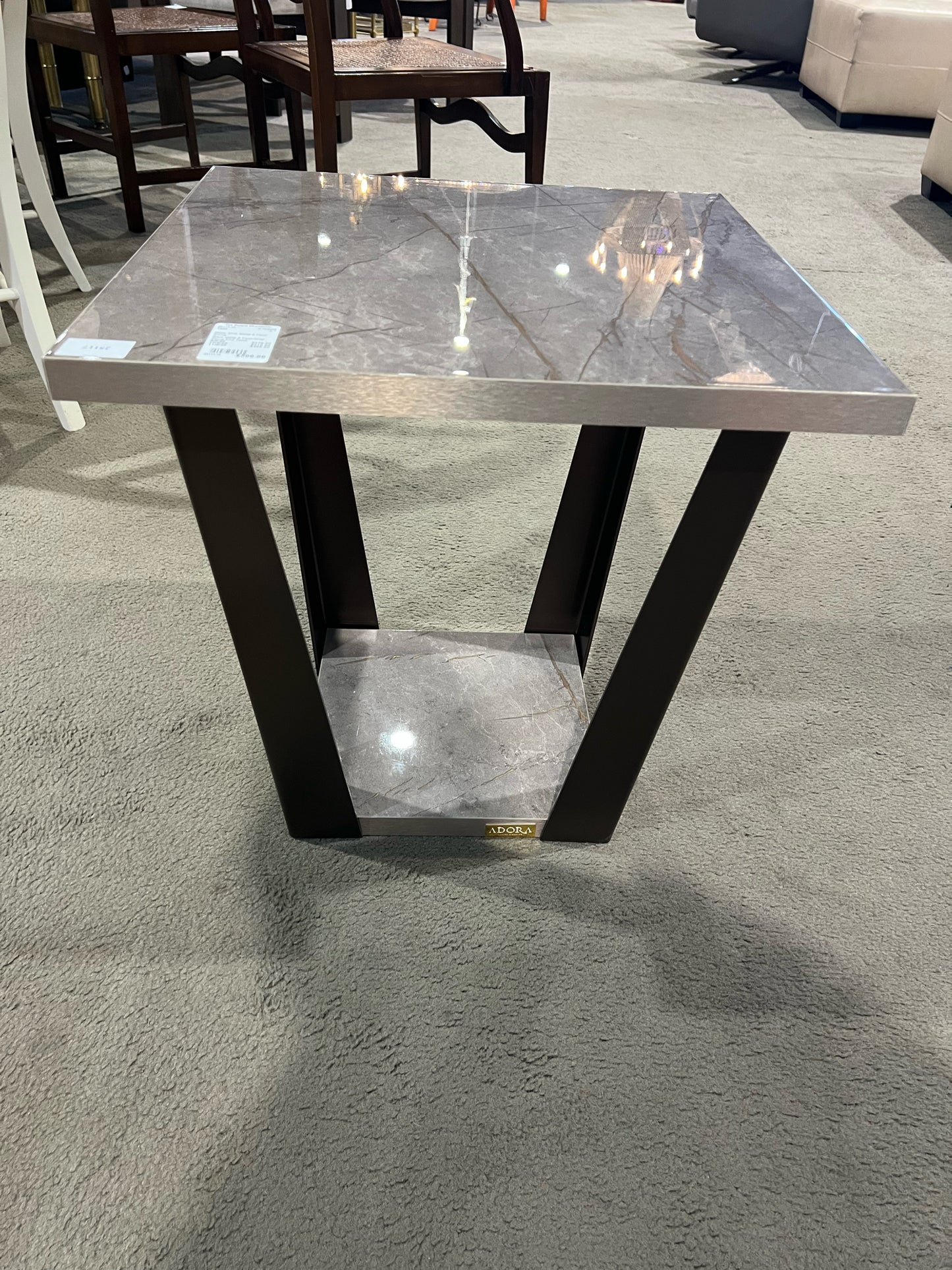 Black Metal & Faux Stone End Table