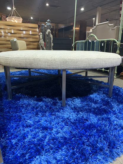Round Tan Tweed Ottoman