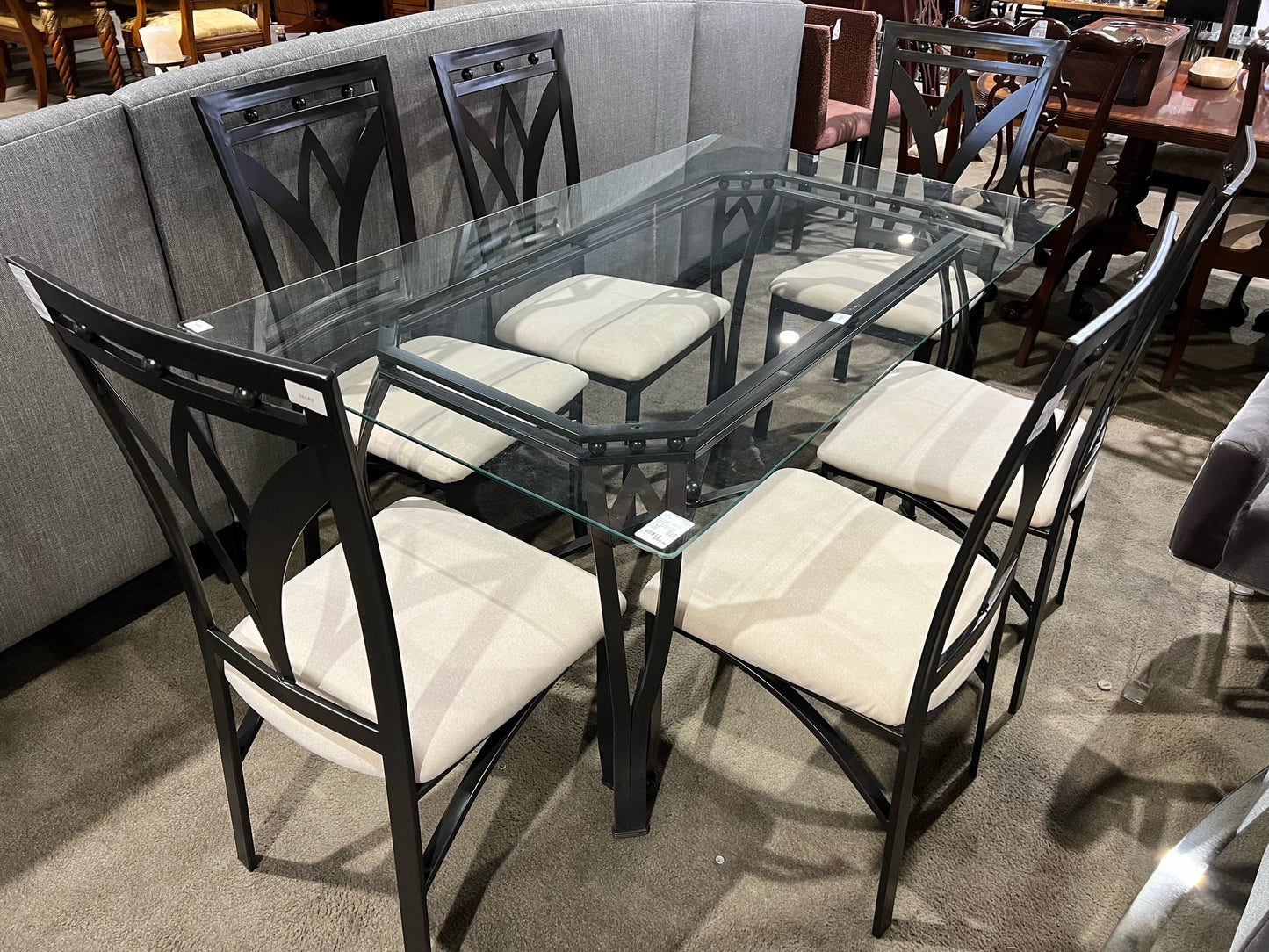 Black Metal Frame & Glass Top Hairpin Style Dining Set