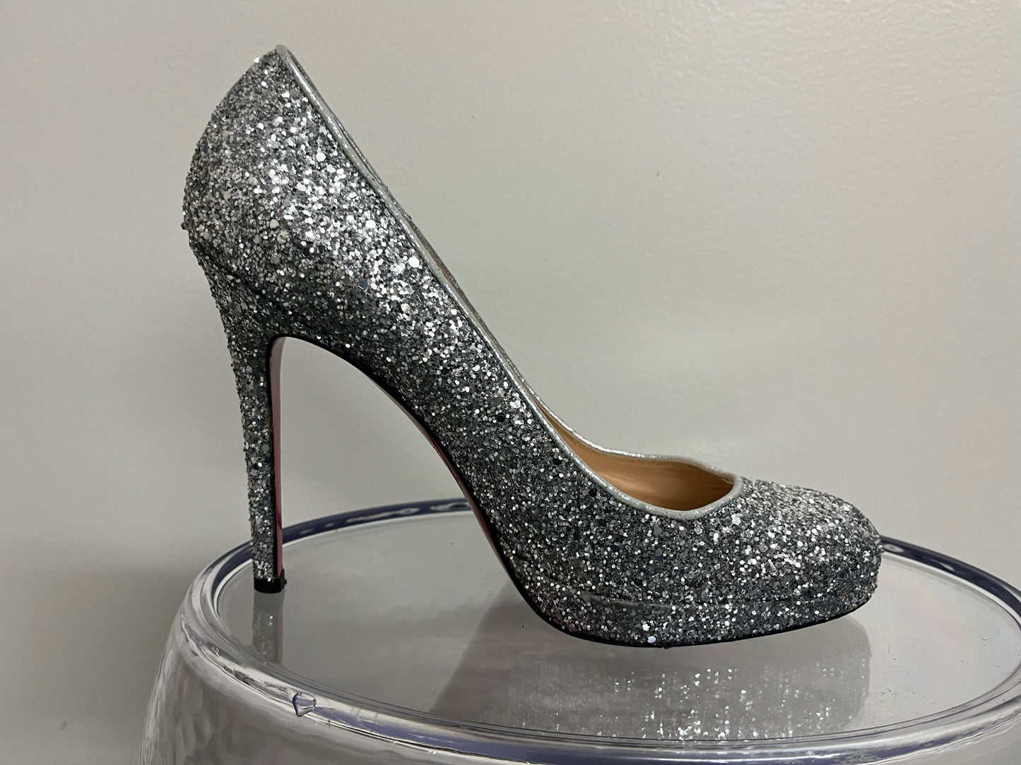 Christian Louboutin Silver Glitter Accent Heels