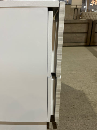 White Lacquered Wood & Smoke Mirror 2 Drawer Nightstand