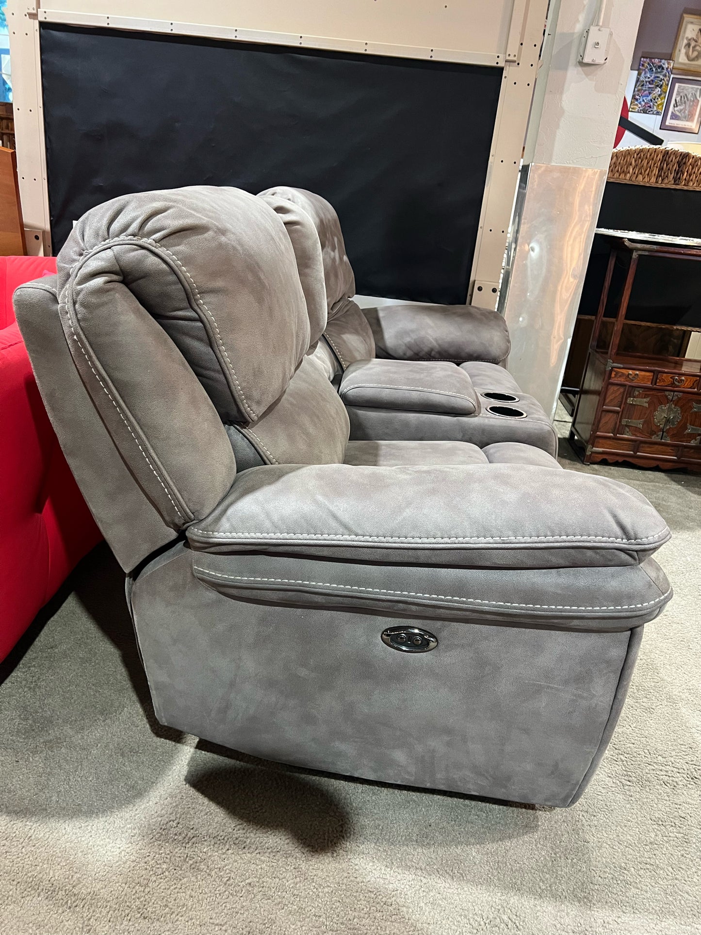 Gray Electric Reclining Suede Sofa