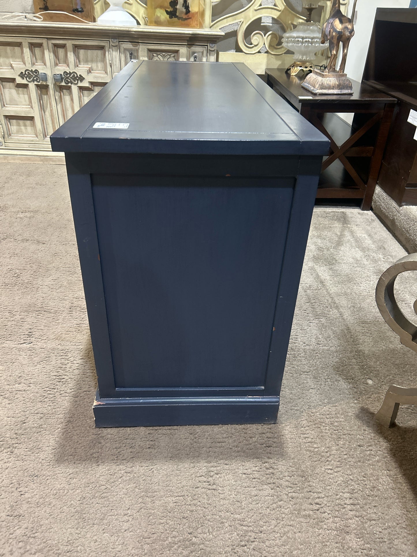 Blue &amp; Brown Industrial Credenza W/Glass Doors