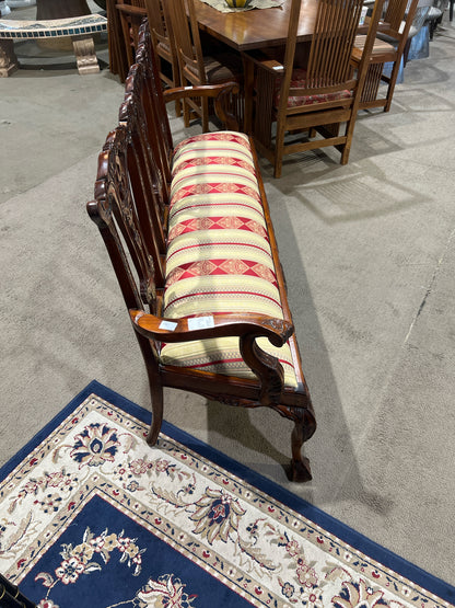 Cherry Wood Burgundy Upholstered Seating Bench
