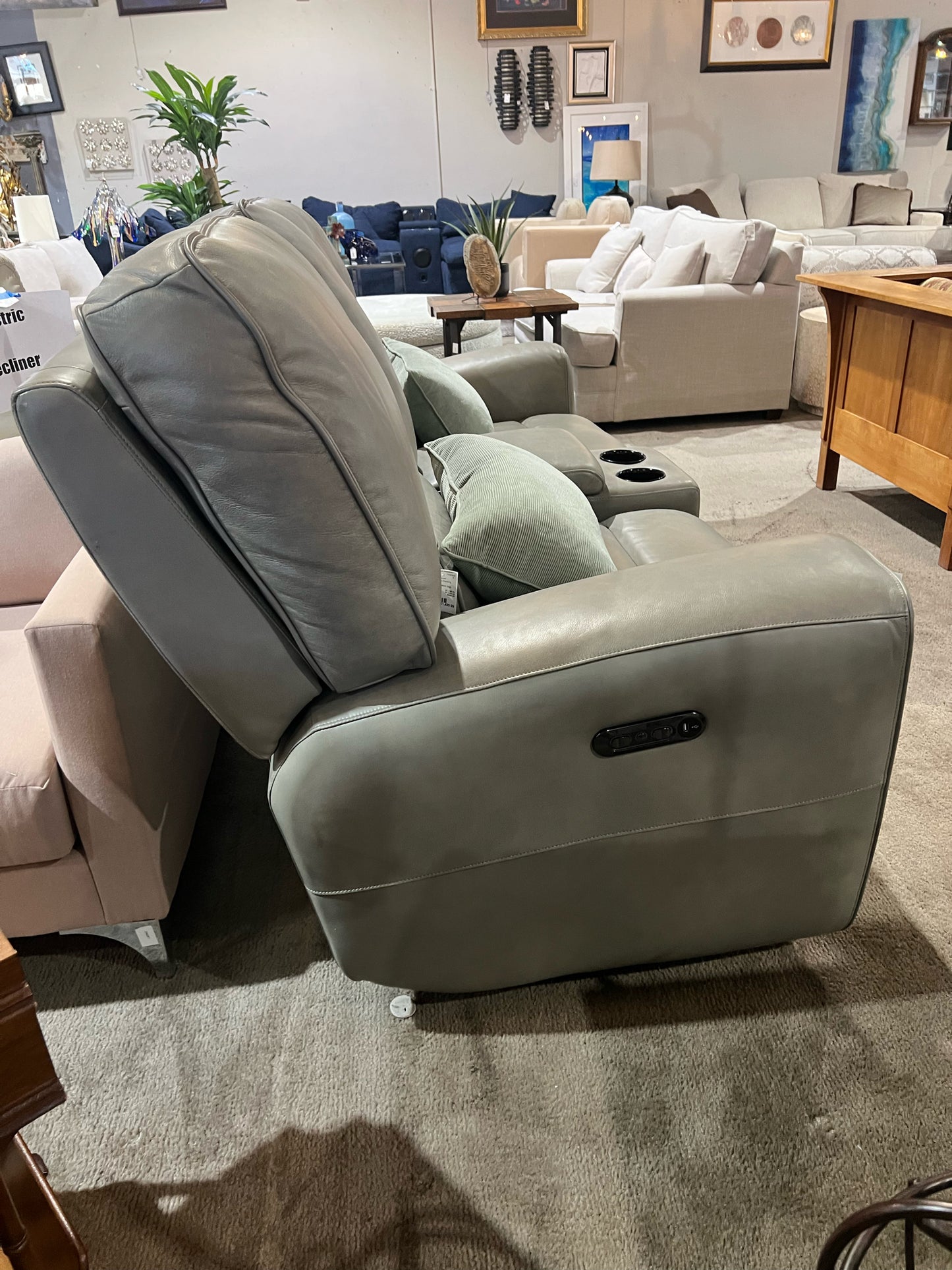 Superb Creations Sage Leather Electric Reclining Sofa