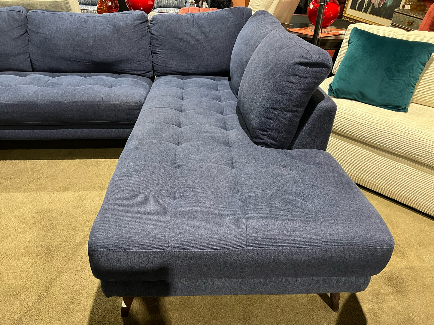 Living Spaces Blue Denim Fabric Sectional