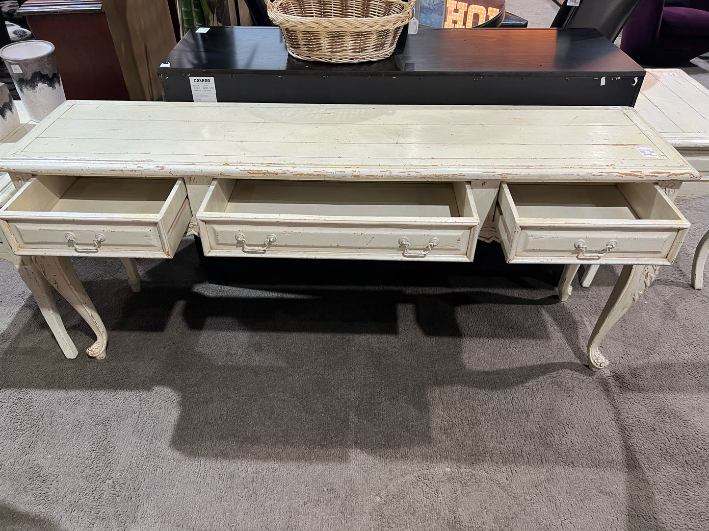 Cream Rustic 3 Drawer Wood Entry Table
