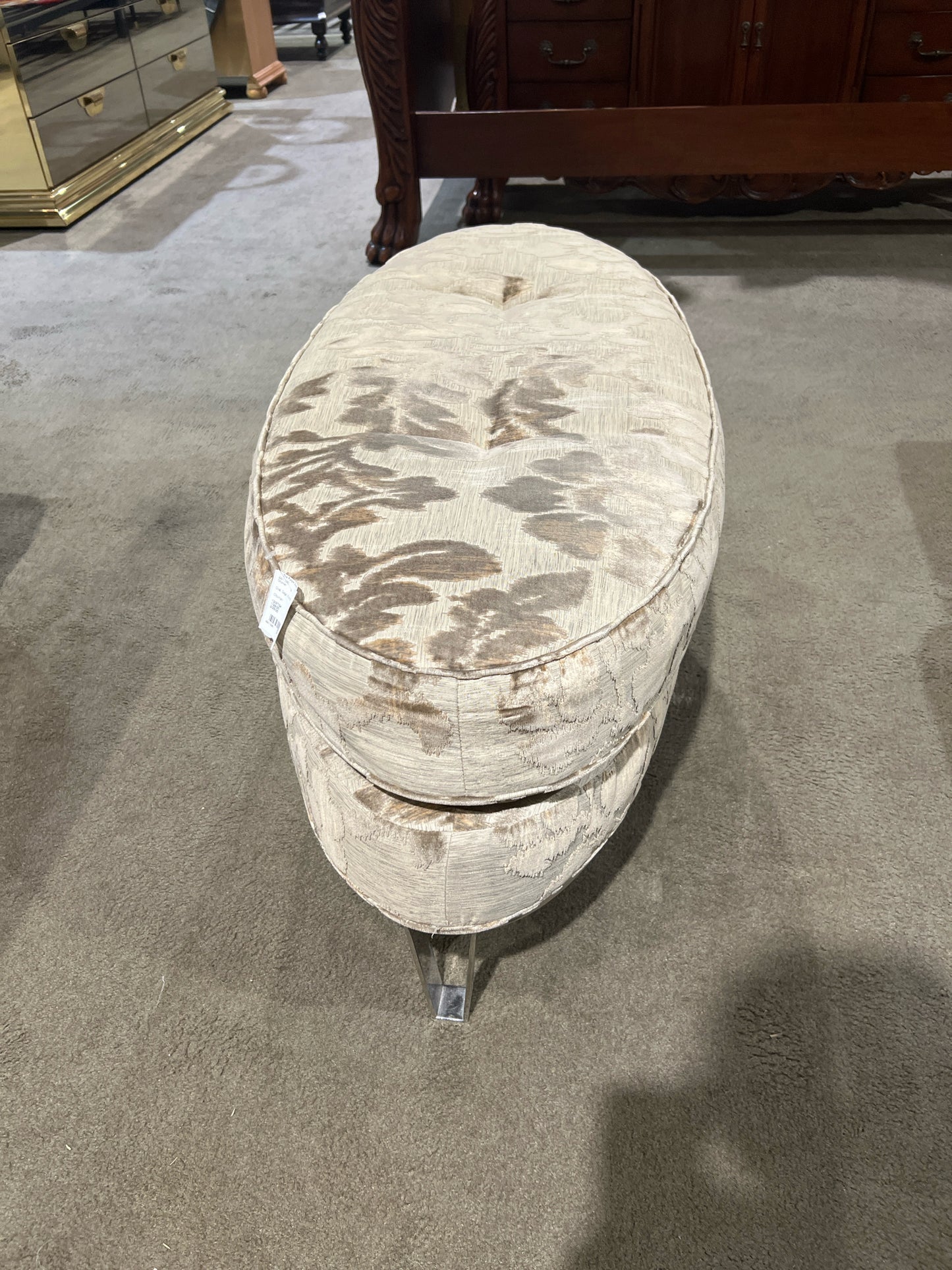 Floral Sage Oval Ottoman