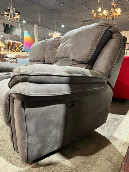 Gray Electric Reclining Suede Sofa