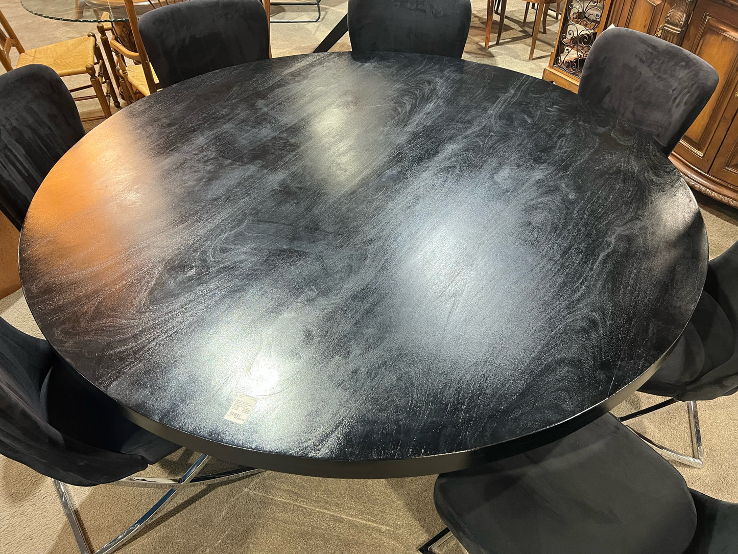 Table & Chairs Black Mahogany Wood & Velvet