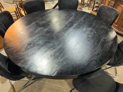 Table & Chairs Black Mahogany Wood & Velvet