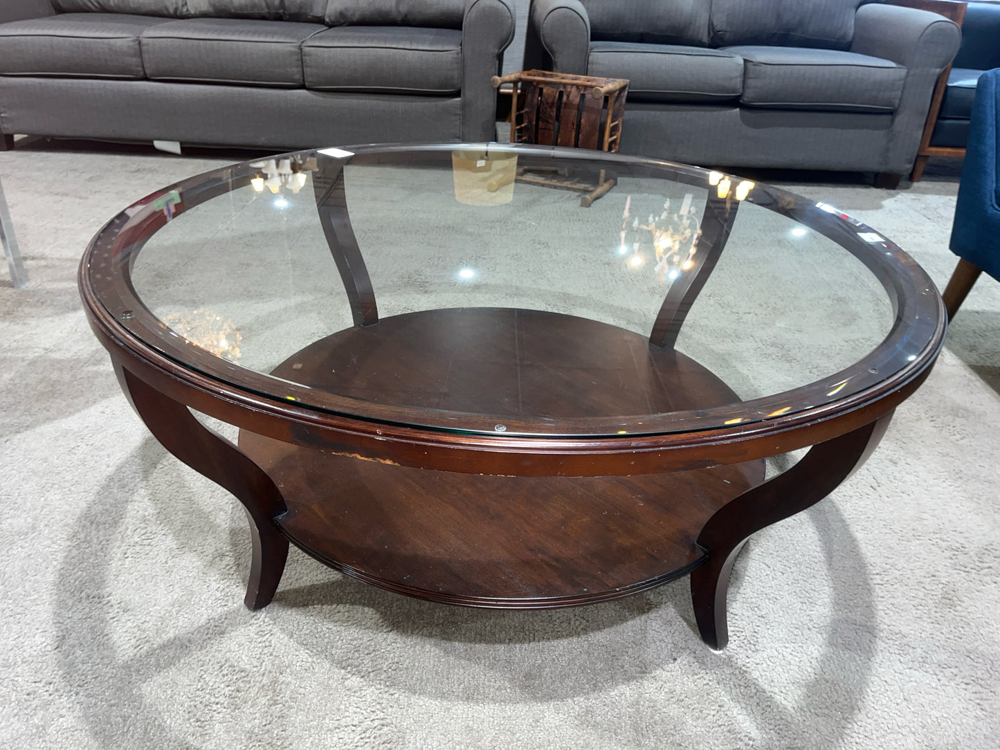 Ethan Allen Round Glass Top Coffee Table