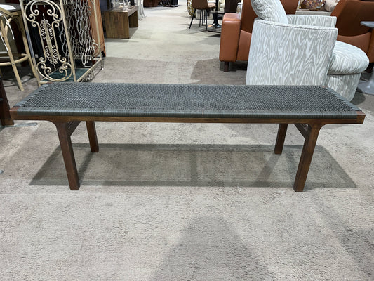 CB2 Woven Cord Seat Bench with Dark Wood Frame