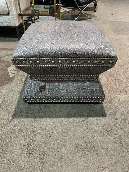 Lexington Gray Snake Skin Leather Wheatley Ottoman