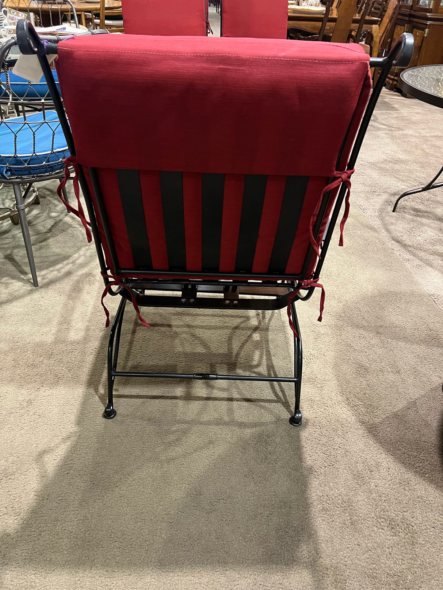 Black Wrought Iron Frame & Red Cushion Patio Chair